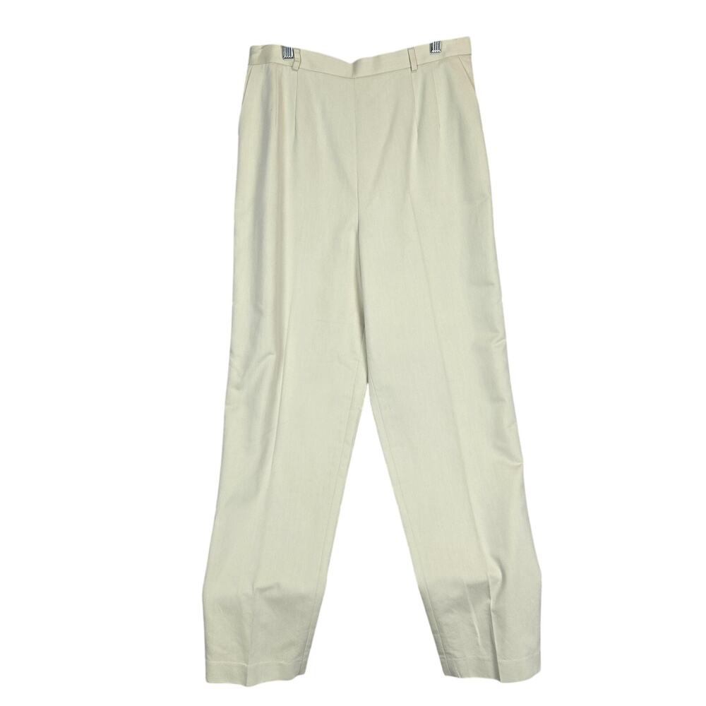 Talbots Beige Pleated Dress Pants Sz 12 Italian Fabric Minimal Parisian Modern